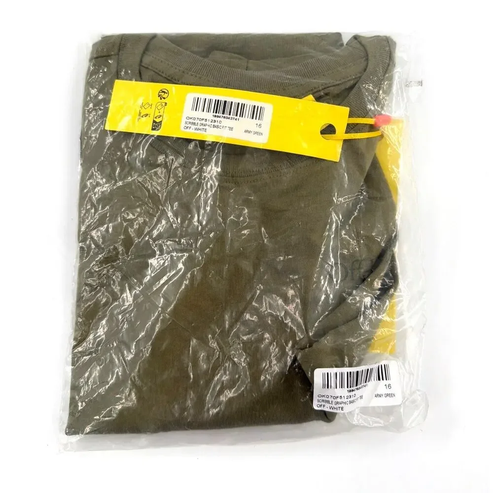 Off White Boys Army Green Scribble Graphic Basic Fit Tee Size 16
